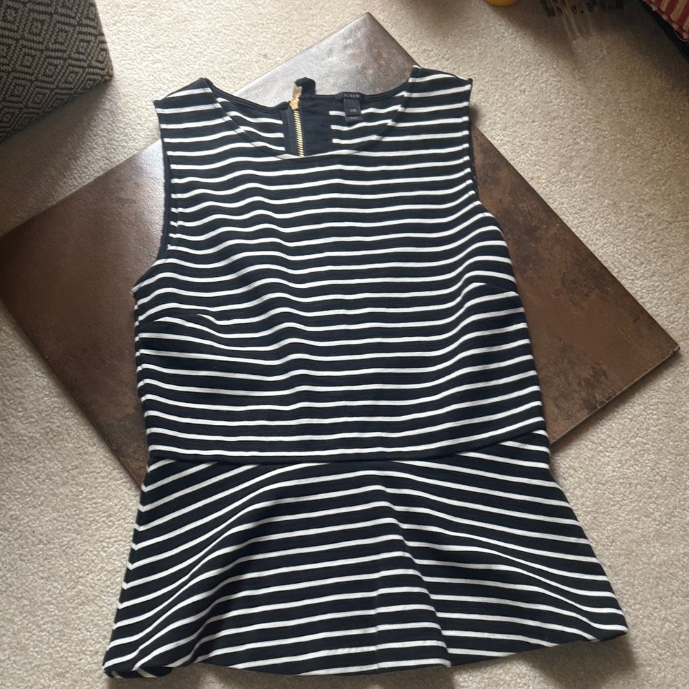 J. Crew Black and White Striped Peplum Blouse